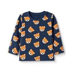 Babyhug 100% Cotton Knit Full Sleeves Co-Ords T-Shirt & Pyjama Night Suit with bear Print - Navy Blue