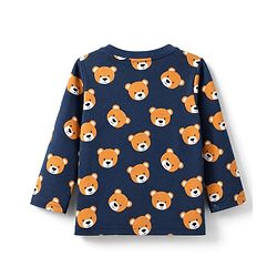 Babyhug 100% Cotton Knit Full Sleeves Co-Ords T-Shirt & Pyjama Night Suit with bear Print - Navy Blue
