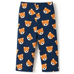 Babyhug 100% Cotton Knit Full Sleeves Co-Ords T-Shirt & Pyjama Night Suit with bear Print - Navy Blue