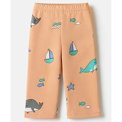 Babyhug Cotton Interlock Knit Full Sleeves Co-Ord T-Shirt And Pyjama Night Suit With Sea life Print - Orange