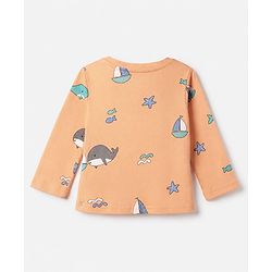 Babyhug Cotton Interlock Knit Full Sleeves Co-Ord T-Shirt And Pyjama Night Suit With Sea life Print - Orange