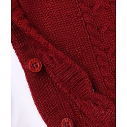 Babyhug Knit Winter Romper and Cap with Full Sleeves - Maroon