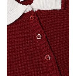 Babyhug Knit Winter Romper and Cap with Full Sleeves - Maroon