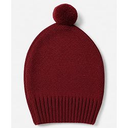 Babyhug Knit Winter Romper and Cap with Full Sleeves - Maroon