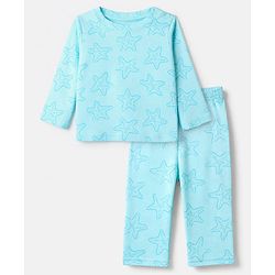 Babyhug Cotton Interlock Knit Full Sleeves Co-Ord T-Shirt And Pyjama Night Suit With Star Print - Blue