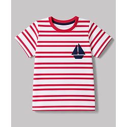 Babyhug 100% Cotton Knit Half Sleeves T-Shirts with Striped & Boat Print Pack of 3 - Red White & Blue