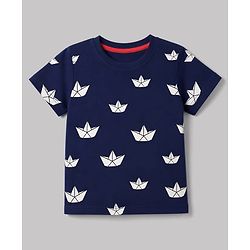 Babyhug 100% Cotton Knit Half Sleeves T-Shirts with Striped & Boat Print Pack of 3 - Red White & Blue