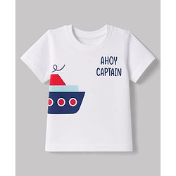 Babyhug 100% Cotton Knit Half Sleeves T-Shirts with Striped & Boat Print Pack of 3 - Red White & Blue