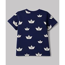 Babyhug 100% Cotton Knit Half Sleeves T-Shirts with Striped & Boat Print Pack of 3 - Red White & Blue
