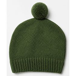 Babyhug Knit Winter Romper and Cap with Full Sleeves - Olive Green
