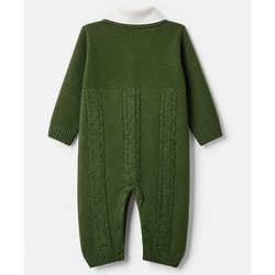 Babyhug Knit Winter Romper and Cap with Full Sleeves - Olive Green