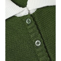 Babyhug Knit Winter Romper and Cap with Full Sleeves - Olive Green