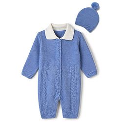 Babyhug Knit Winter Romper and Cap with Full Sleeves - Olive Green