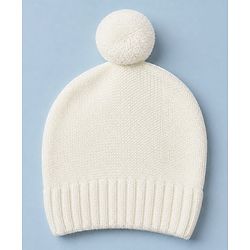 Babyhug Knit Front Open Collared Romper and Cap with Full Sleeves with Cable Knit - Cream