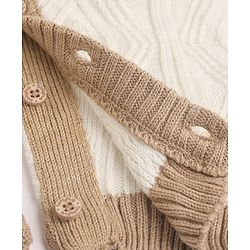 Babyhug Knit Front Open Collared Romper and Cap with Full Sleeves with Cable Knit - Cream