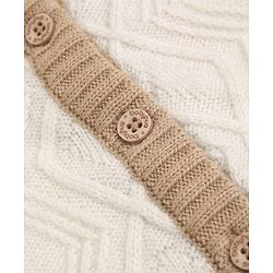 Babyhug Knit Front Open Collared Romper and Cap with Full Sleeves with Cable Knit - Cream