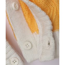 Babyhug Knit Front Open Collared Romper and Cap with Full Sleeves with Cable Knit - Cream