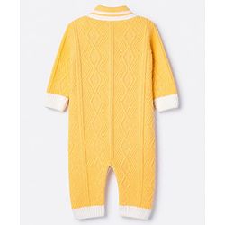 Babyhug Knit Front Open Collared Romper and Cap with Full Sleeves with Cable Knit - Cream