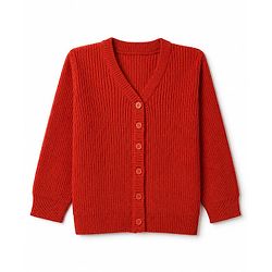 Babyhug Knit Full Sleeves Cardigan - Rust Orange