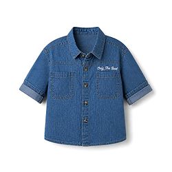 Babyhug 100% Cotton Woven Denim Washed Shirt with Full Sleeves and Only The Best Embroidery - Blue