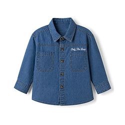 Babyhug 100% Cotton Woven Denim Washed Shirt with Full Sleeves and Only The Best Embroidery - Blue