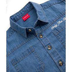 Babyhug 100% Cotton Woven Denim Washed Shirt with Full Sleeves and Only The Best Embroidery - Blue