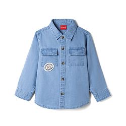 Babyhug Cotton Woven Washed Full Sleeves Denim Shirt with Bear Patch - Blue