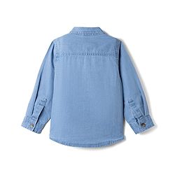 Babyhug Cotton Woven Washed Full Sleeves Denim Shirt with Bear Patch - Blue