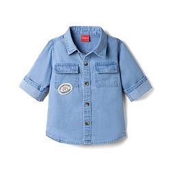 Babyhug Cotton Woven Washed Full Sleeves Denim Shirt with Bear Patch - Blue
