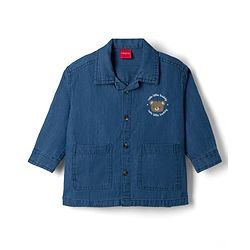 Babyhug 100% Cotton Woven Denim Shirt with Full Sleeves and Bear Print - Blue