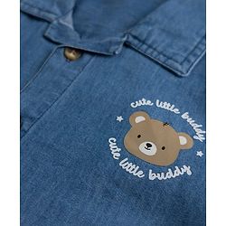 Babyhug 100% Cotton Woven Denim Shirt with Full Sleeves and Bear Print - Blue