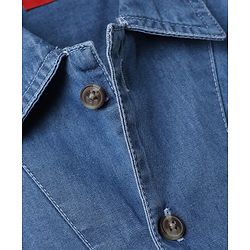 Babyhug 100% Cotton Denim Full Sleeves Washed Shirt With Baseball Is My Place Text Patch - Blue