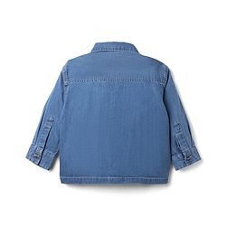 Babyhug 100% Cotton Denim Full Sleeves Washed Shirt With Baseball Is My Place Text Patch - Blue