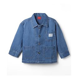 Babyhug 100% Cotton Denim Full Sleeves Washed Shirt With Baseball Is My Place Text Patch - Blue