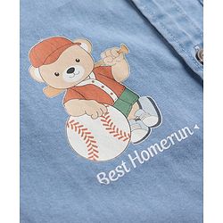 Babyhug Cotton Woven Washed Full Sleeves Denim Shirt with Bear Print - Blue