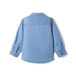 Babyhug Cotton Woven Washed Full Sleeves Denim Shirt with Bear Print - Blue