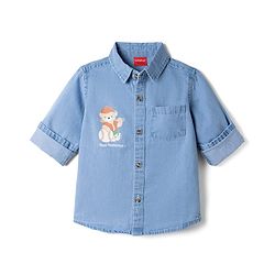 Babyhug Cotton Woven Washed Full Sleeves Denim Shirt with Bear Print - Blue