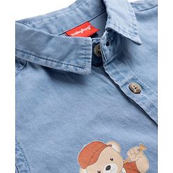 Babyhug Cotton Woven Washed Full Sleeves Denim Shirt with Bear Print - Blue
