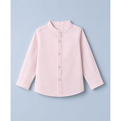 Babyhug 100% Cotton Woven Solid Shirt with Full Sleeves Mandarin Collar in Light Pink