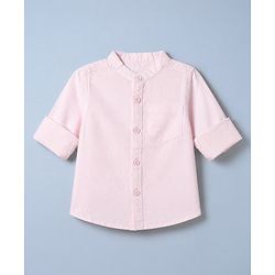 Babyhug 100% Cotton Woven Solid Shirt with Full Sleeves Mandarin Collar in Light Pink