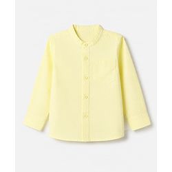Babyhug 100% Cotton Woven Mandarin Collar Solid Shirt with Full Sleeves in Yellow