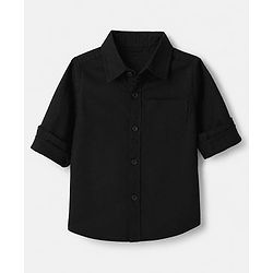 Babyhug 100% Cotton Woven Solid Shirt with Full Sleeves - Black