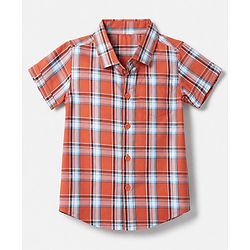 Babyhug 100% Cotton Woven Checks Shirt with Half Sleeves - Choral