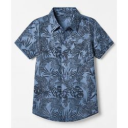 Babyhug 100% Cotton Woven Printed Shirt with Half Sleeves and Leaves Print - Blue