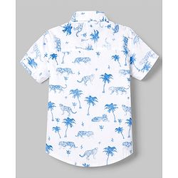 Babyhug 100% Cotton Woven Half Sleeves Shirt with Palm Tree and Tigers Print - White