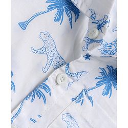 Babyhug 100% Cotton Woven Half Sleeves Shirt with Palm Tree and Tigers Print - White