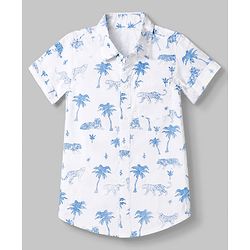 Babyhug 100% Cotton Woven Half Sleeves Shirt with Palm Tree and Tigers Print - White