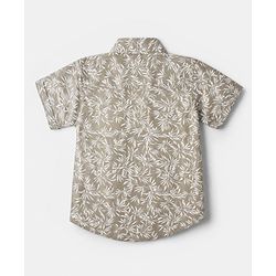 Babyhug 100% Cotton Woven Collar Neck Shirt with Half Sleeves and Leaves Print in Olive Green