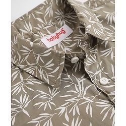 Babyhug 100% Cotton Woven Collar Neck Shirt with Half Sleeves and Leaves Print in Olive Green