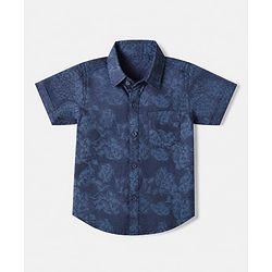 Babyhug 100% Cotton Woven Half Sleeves Regular Fit Shirt with Floral Print & Collar Neck in Blue